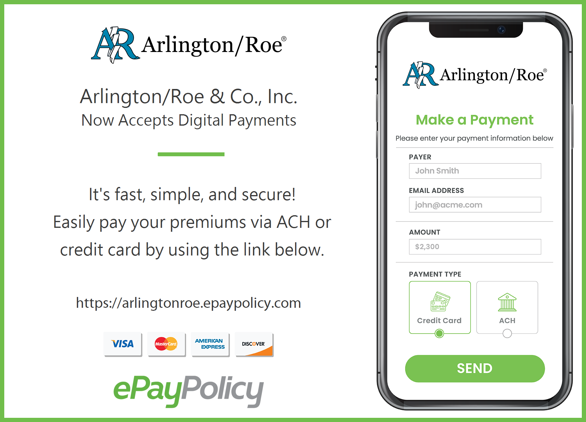 image of Arlington/Roe payment system on a smart phone