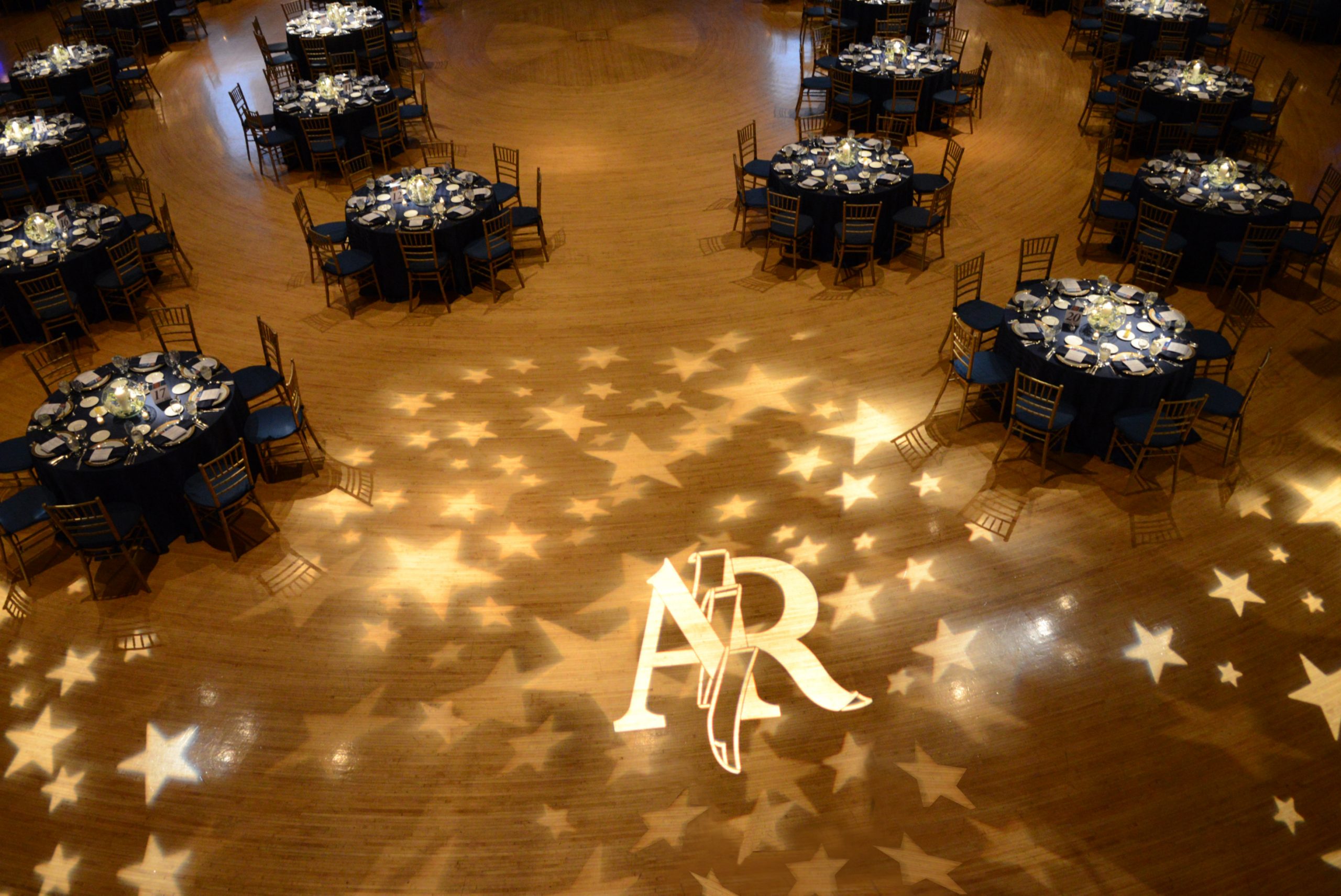 image of an empty room decorated for a 50th anniversary