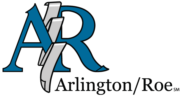image of Arlington/Roe's first logo with a blue AR and a ribbon in the middle