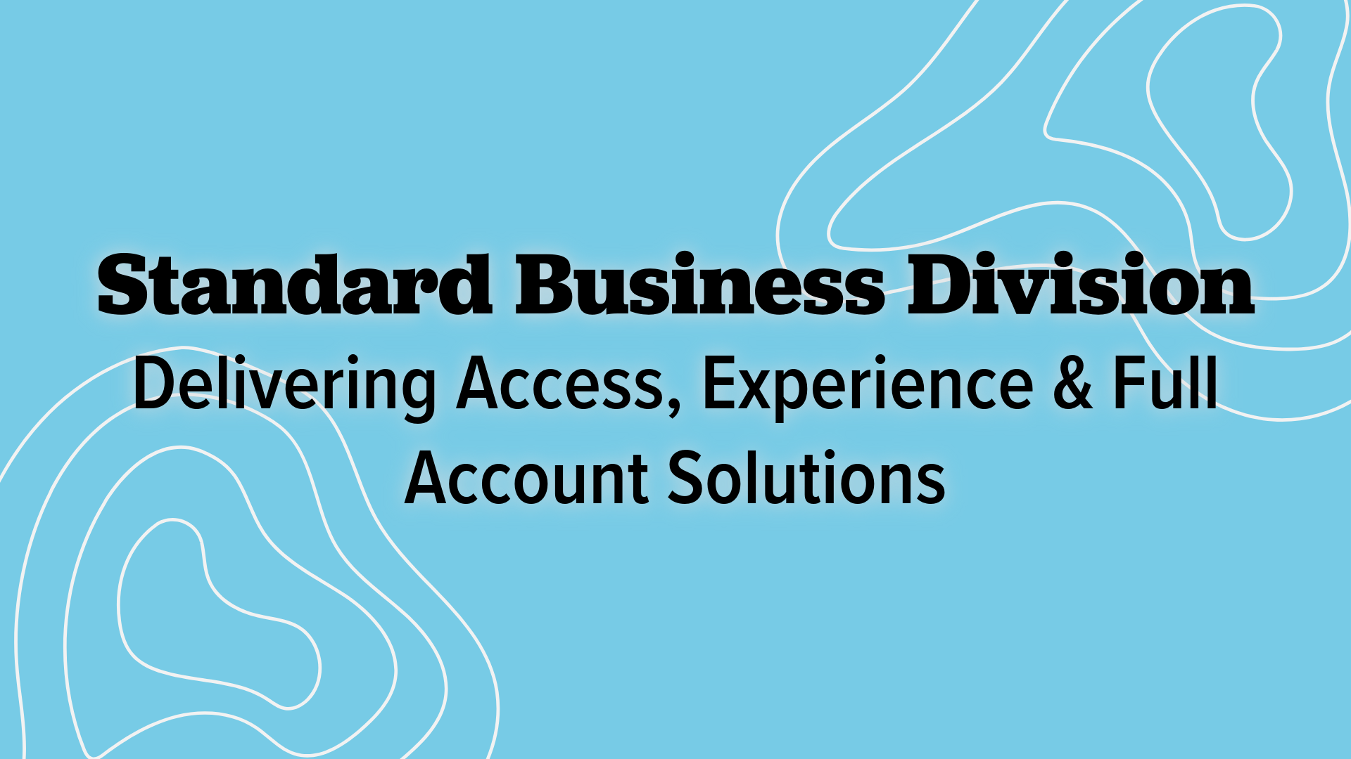 the words "Standard Business Division Delivering access, experience and full account solutions" on a blue background
